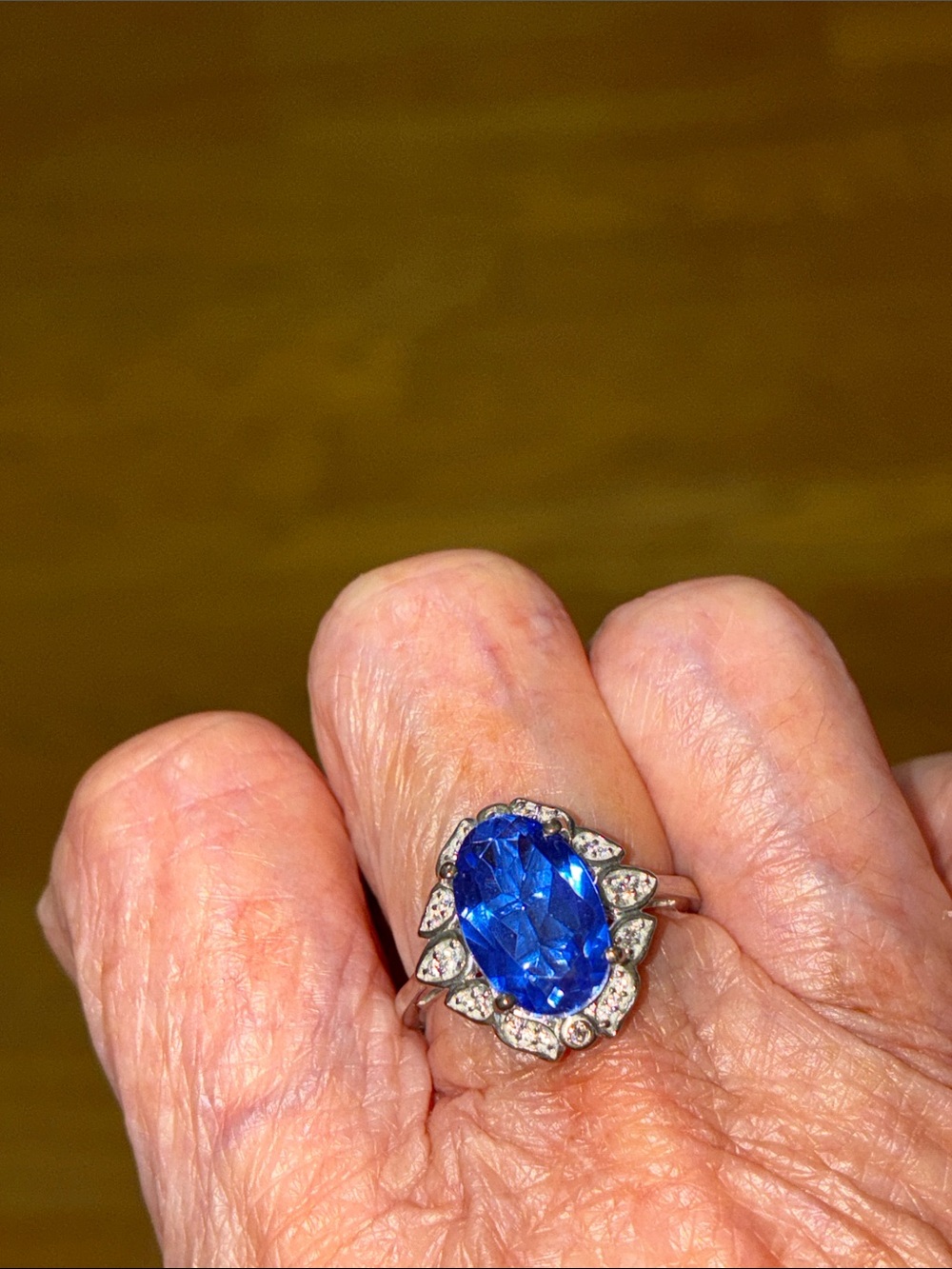Blue Quartz size 7 in platinum over sterling made in USA